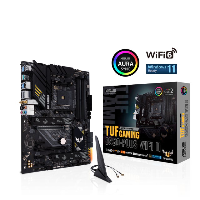 Дънна платка ASUS TUF GAMING B550-PLUS WIFI II AM4, 4xDDR4, (HDMI/DP), Wi-Fi 6, PCIe 4.0, 2xM.2, USB Type-C, Aura Sync, ATX