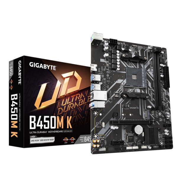 Дънна платка GIGABYTE B450M K rev. 1.0, Socket AM4, 2 x DDR4,(HDMI), 4 x SATA3 6.0 Gb/s, M.2 NVMe, mATX 