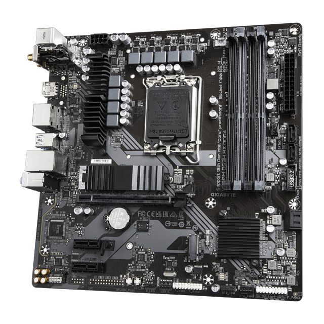 Дънна платка GIGABYTE B760M DS3H AX, LGA1700, 4x DDR4, PCIe 4.0, 2x M.2 NVMe, 4x SATA 6Gb/s, USB Type-C, WIFI 6E, Bluetooth V5.3,  HDMI, DP,  ATX