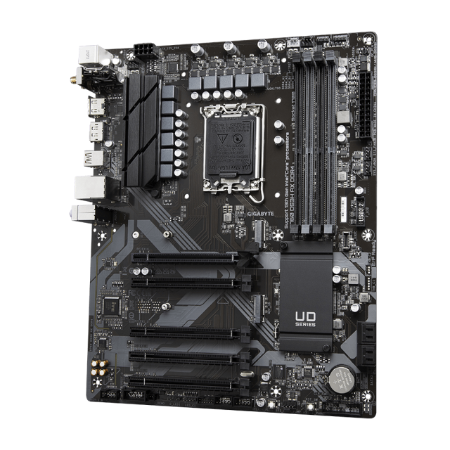 Дънна платка GIGABYTE B760 DS3H AX, LGA1700, 4xDDR4, Wi-Fi 6E, Bluetooth, PCIe 4.0, 2 x M.2 NVMe, 4x SATA 6Gb/s, USB Type-C, HDMI, DP, ATX