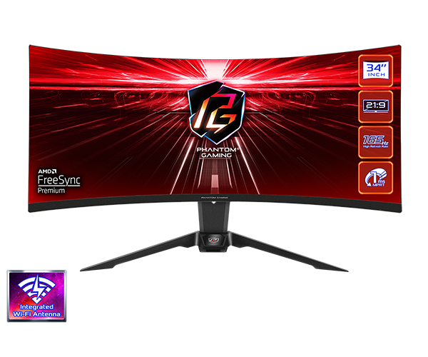 Монитор ASRock PG34WQ15R2B, 34" UHD (3840x2160) VA 1500 Curved, 165Hz, 1ms, HDMI, DisplayPort AMD FreeSync WiFi