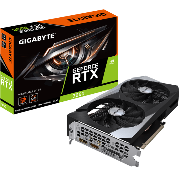 Видео карта GIGABYTE GeForce RTX 3050 WINDFORCE OC 8GB GDDR6, 128-bit, DVI, HDMI, DP