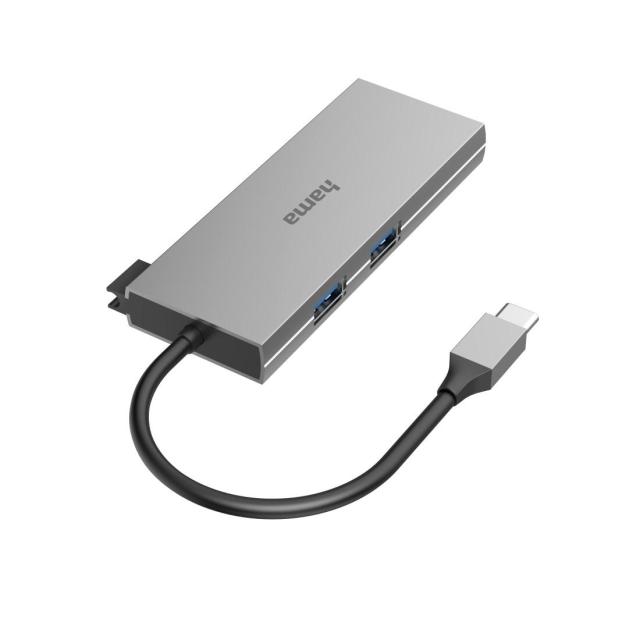Хъб HAMA 6-портов Multiport, 2 x USB-A, USB-C, HDMI, SD, microSD, Сив