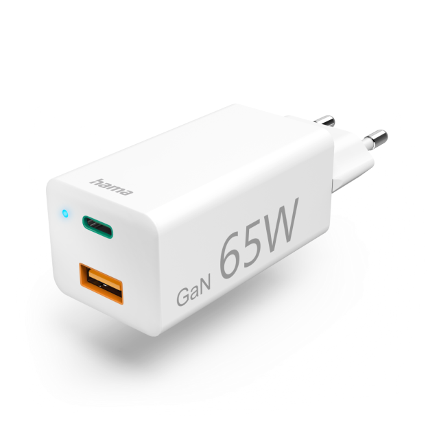 Бързо зарядни HAMA, Gan, 220V, 65W, 1x USB-C PD, 1x USB-A QC, Бял