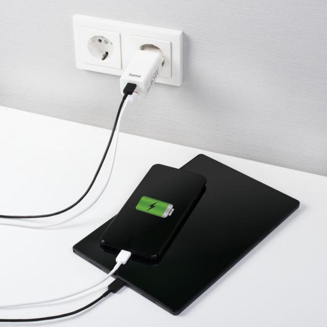 Бързо зарядни HAMA, Gan, 220V, 65W, 1x USB-C PD, 1x USB-A QC, Бял