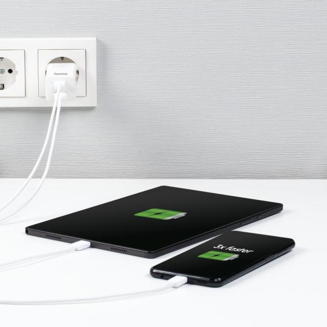 Бързо зарядни HAMA, Gan, 220V, 65W, 1x USB-C PD, 1x USB-A QC, Бял