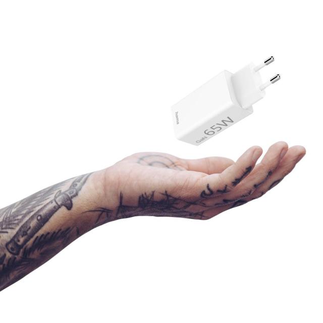 Бързо зарядни HAMA, Gan, 220V, 65W, 1x USB-C PD, 1x USB-A QC, Бял