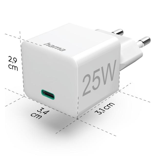 Бързо зарядно HAMA, 220V, USB-C, PD/Qualcomm, 25W, Бял