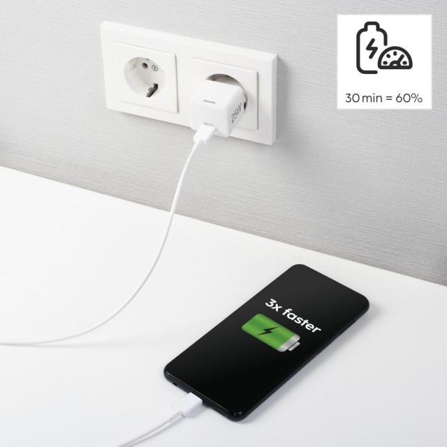 Бързо зарядно HAMA, 220V, USB-C, PD/Qualcomm, 25W, Бял