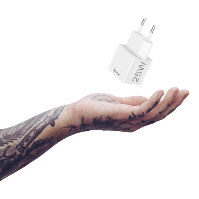 Бързо зарядно HAMA, 220V, USB-C, PD/Qualcomm, 25W, Бял