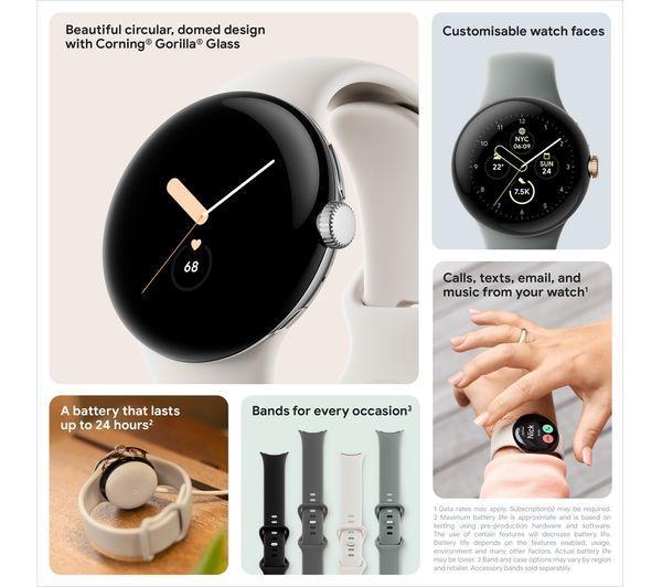Смарт часовник Google Pixel Watch WiFi с Google Асистент 41mm, 32 GB, Wi-Fi - Gold, Hazel Strap