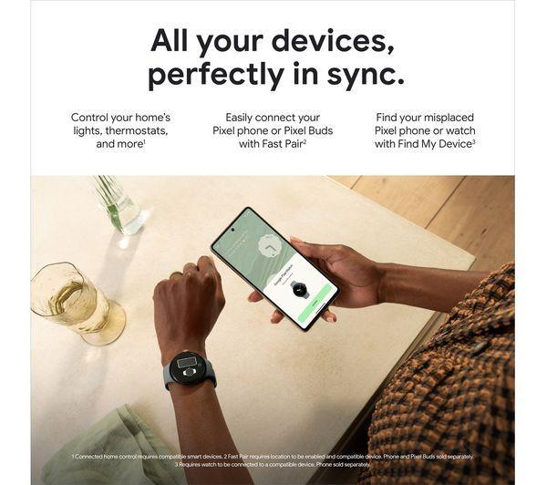 Смарт часовник Google Pixel Watch WiFi с Google Асистент 41mm, 32 GB, Wi-Fi - Silver, Chalk Strap