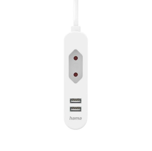 Hama USB захранване/разклонител с 1,9 м дълъг кабел и евробукса, 2x USB-A, бял