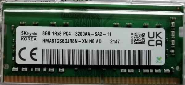 Памет HMA81GS6DJR8N-XN (SODIMM, 8GB, DDR4, 3200Mhz, Hynix PC4-25600, 1.2V, CL22)