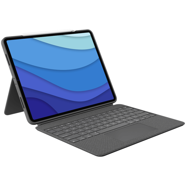 Клавиатура за таблет Logitech Combo Touch, съвместима с Apple iPad Air (4th & 5th gen) с тъчпад, безжична, подсветка, сива