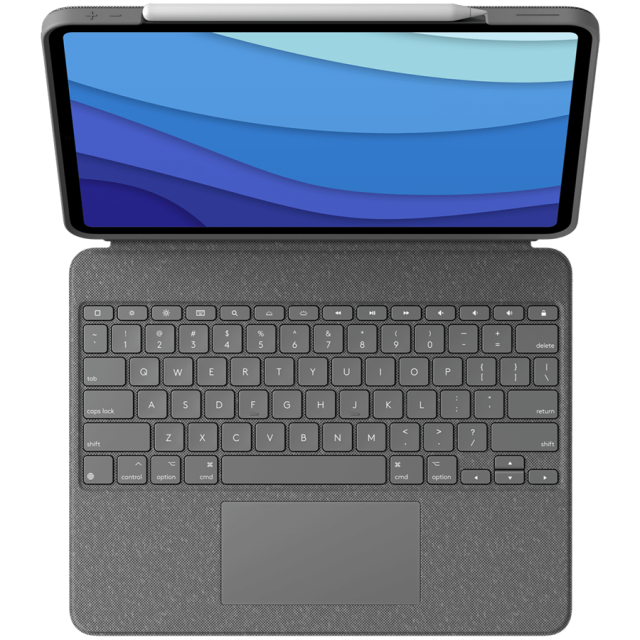 Клавиатура за таблет Logitech Combo Touch, съвместима с Apple iPad Air (4th & 5th gen) с тъчпад, безжична, подсветка, сива