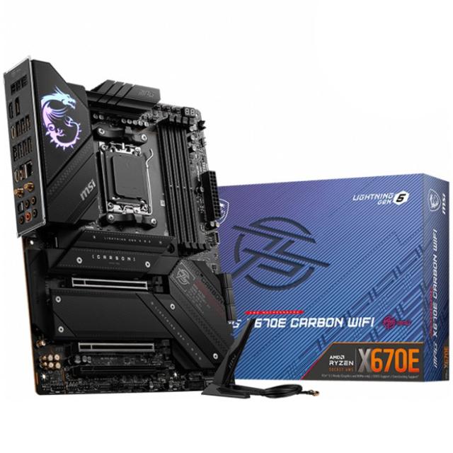 Дънна платка MSI MPG X670E CARBON WIFI, AM5, 4x DDR5, 3x PCI-E x16 slots, 4x M.2 slots, LAN, Wi-Fi 6E, BT,1x HDMI, 2x DP, USB Type-C, ATX